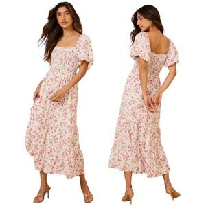 Altar'd State Amber Floral Maxi Dress, White and Pink, Medium